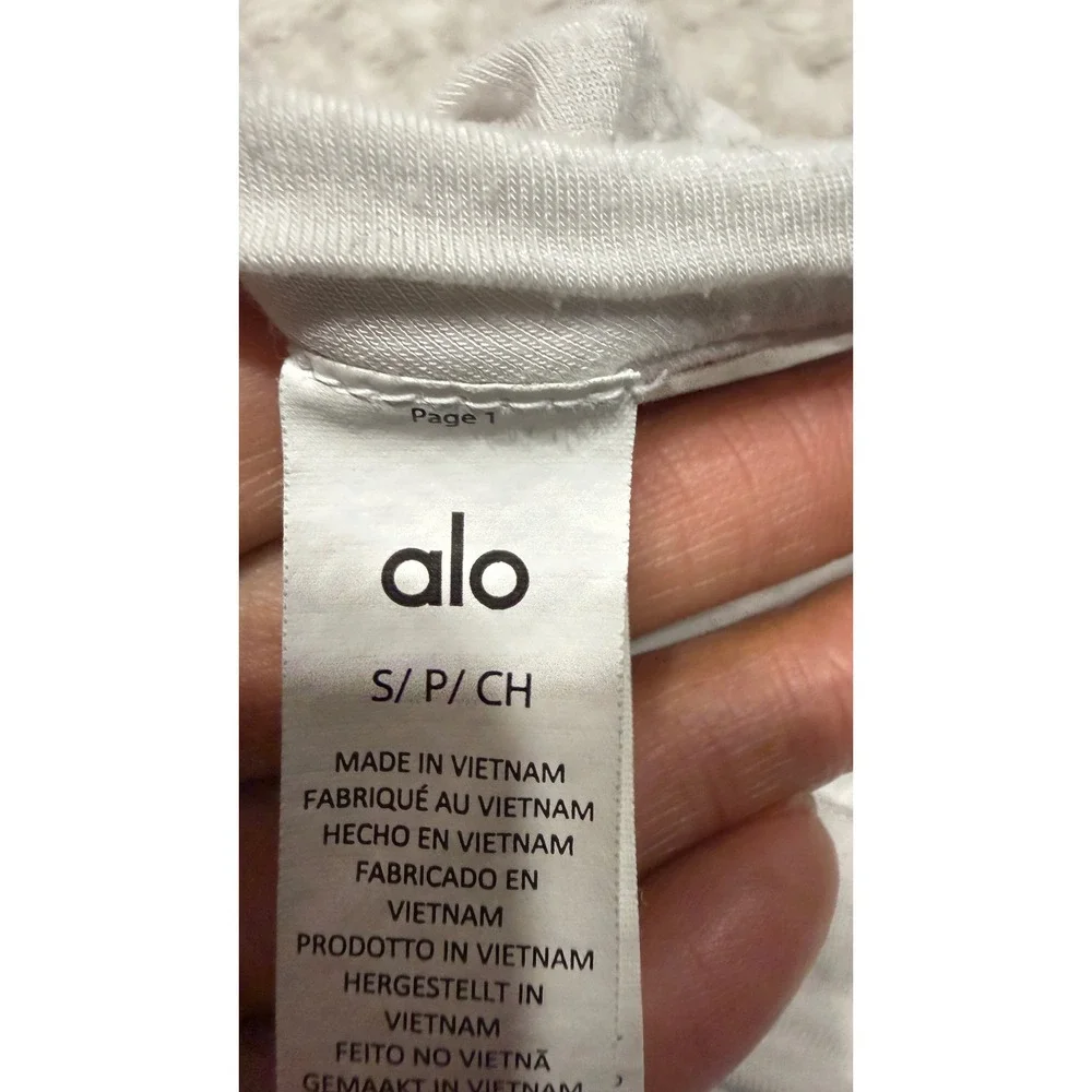 Alo Yoga Womens White Short Sleeve Relaxed Fit Crew Neck Activewear T-Shirt S